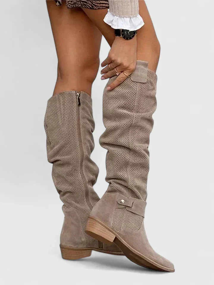 Jayzmarah | Women's Perforated Low Heel Ankle Boots, Side Zip Vintage Comfort Boots