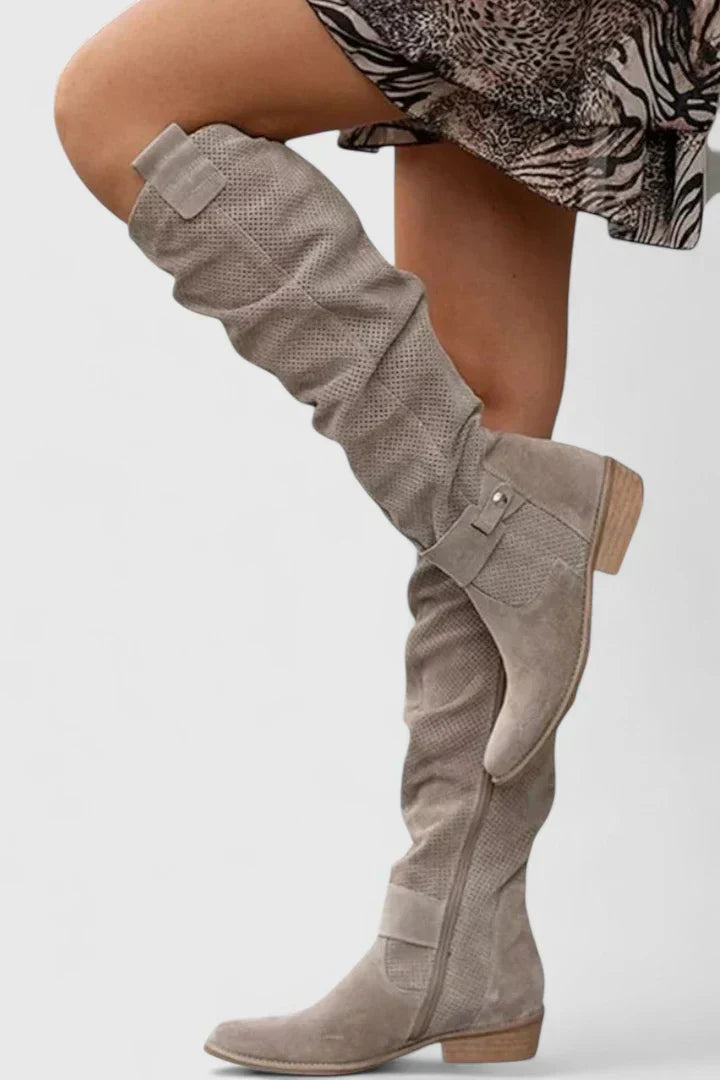 Jayzmarah | Women's Perforated Low Heel Ankle Boots, Side Zip Vintage Comfort Boots