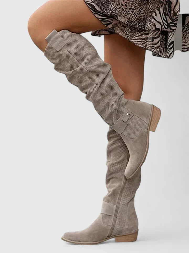 Jayzmarah | Women's Perforated Low Heel Ankle Boots, Side Zip Vintage Comfort Boots