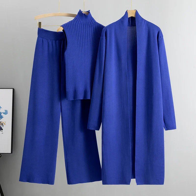 Jillie | Women's Three-Piece Set, Ribbed Top Cardigan and Wide-Leg Pants Outfit