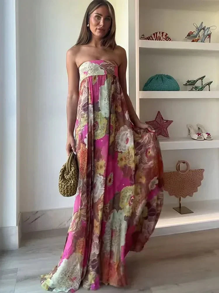 Lylah | Women's Strapless Maxi Dress, Flowy High-Waist Evening Gown for Parties