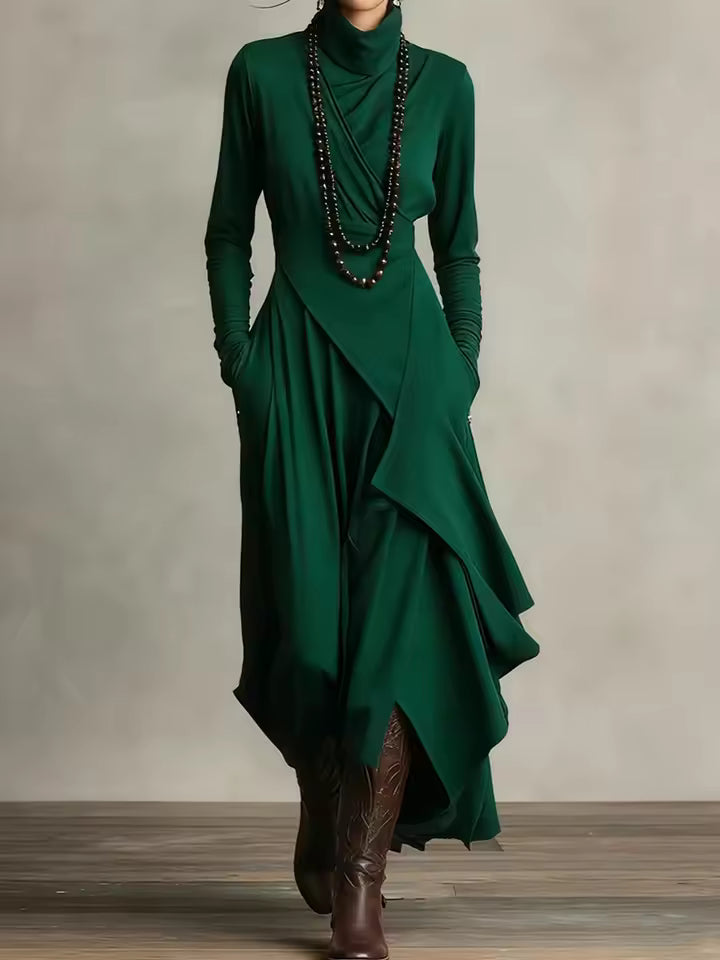 Natalie | Women's Draped Knit Dress, High Neck Winter Dress with Pockets