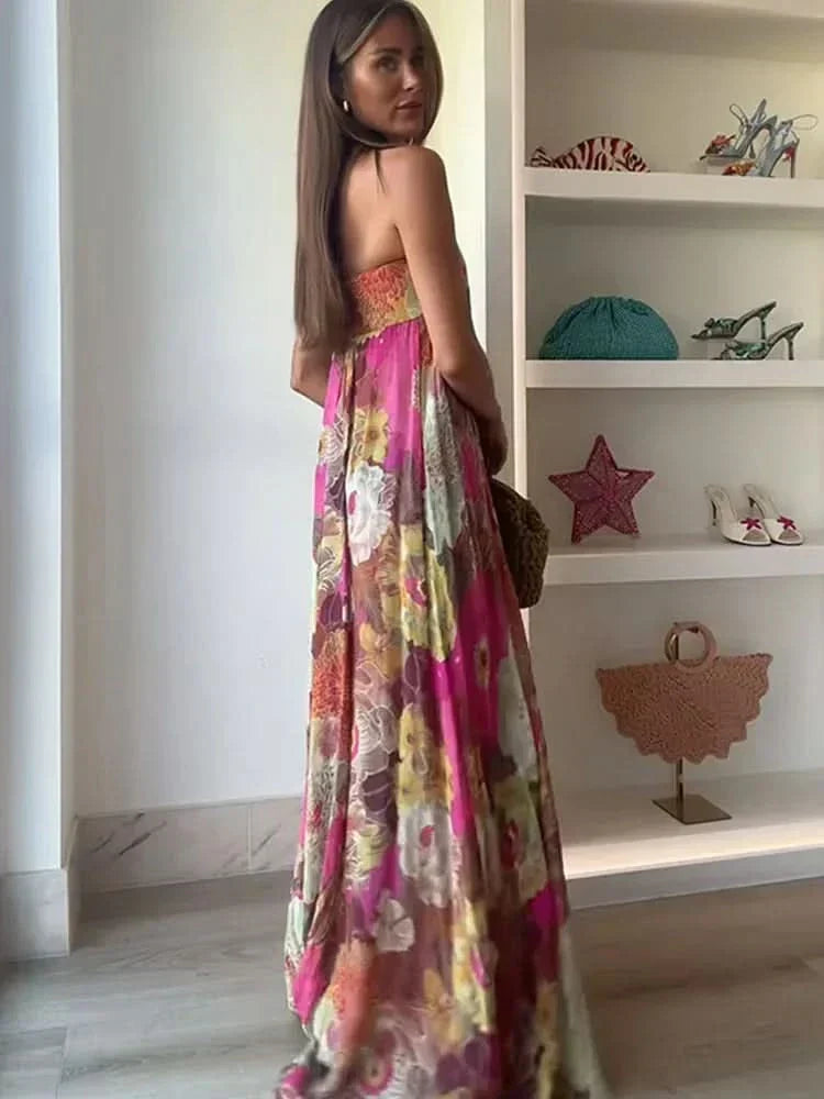 Lylah | Women's Strapless Maxi Dress, Flowy High-Waist Evening Gown for Parties