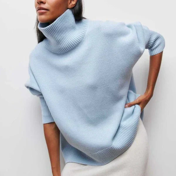 Nora | Women's Cotton Blend Knit Turtleneck Sweater, Relaxed Fit Warm Pullover