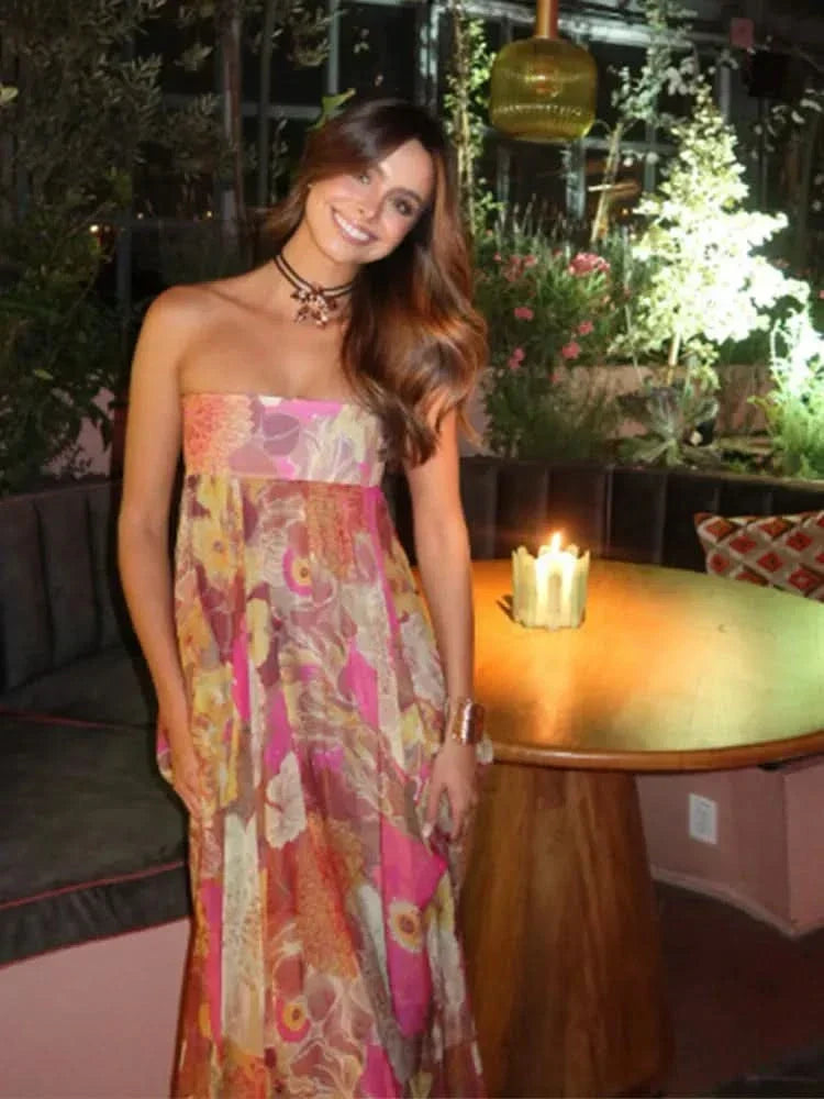 Lylah | Women's Strapless Maxi Dress, Flowy High-Waist Evening Gown for Parties