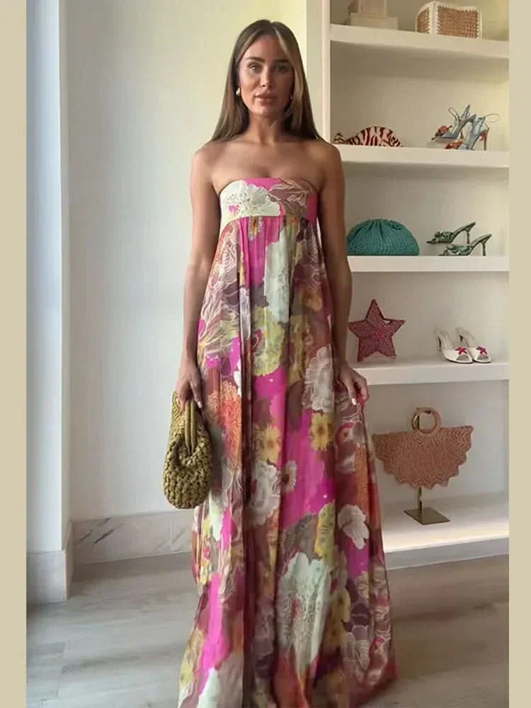 Lylah | Women's Strapless Maxi Dress, Flowy High-Waist Evening Gown for Parties