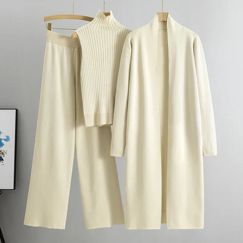 Jillie | Women's Three-Piece Set, Ribbed Top Cardigan and Wide-Leg Pants Outfit