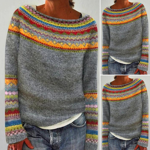 Aliana | Women's Retro Patterned Wool Blend Sweater, Warm Cozy Winter Sweater