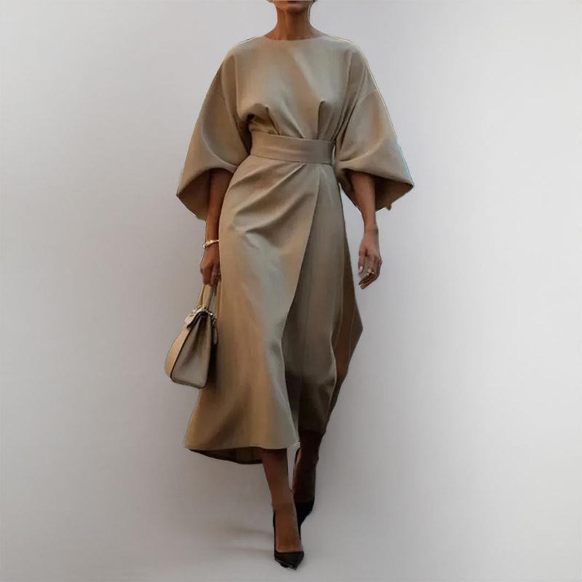 Eldra | Women's Batwing Sleeve Maxi Dress, Belted Long Sleeve Evening Dress