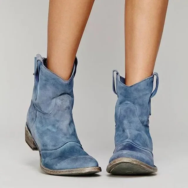 Women's Vintage Vegan Leather Cowboy Ankle Boots, Embroidered Western Boots