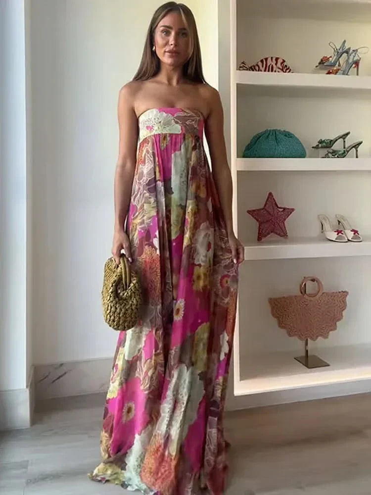 Lylah | Women's Strapless Maxi Dress, Flowy High-Waist Evening Gown for Parties