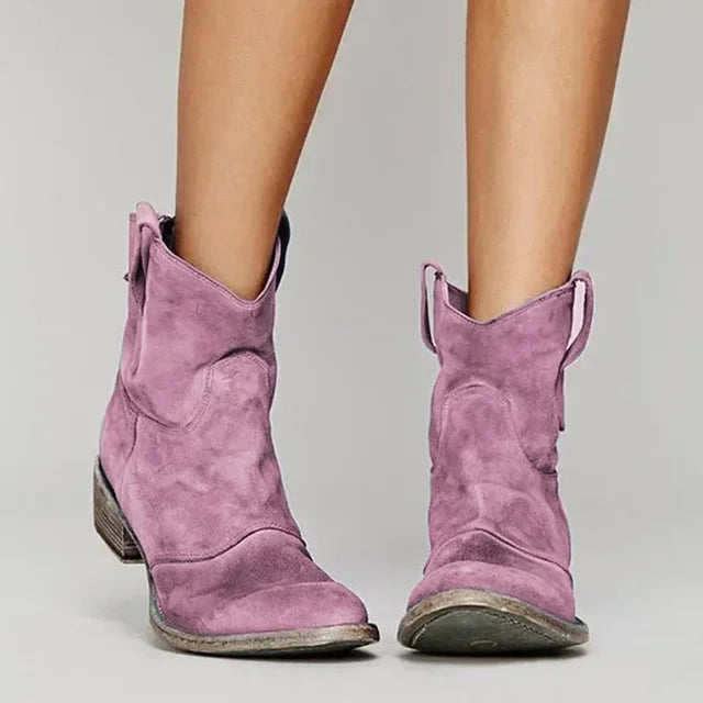 Women's Vintage Vegan Leather Cowboy Ankle Boots, Embroidered Western Boots
