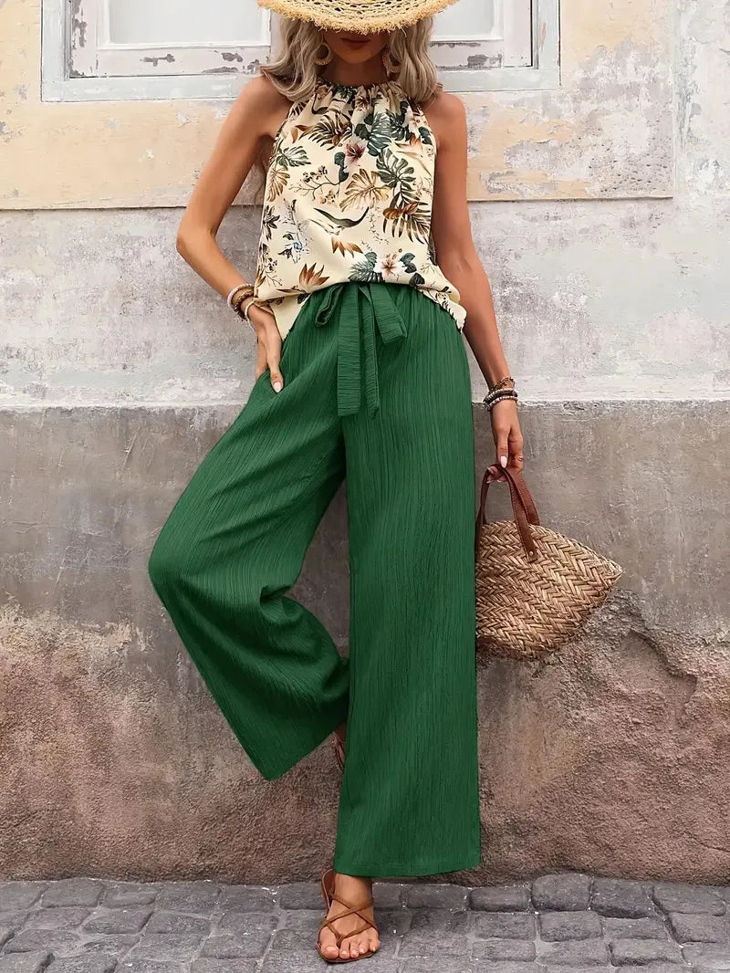 Antonette | Women's Sleeveless Two-Piece Set, Flowy Wide Pants Summer Outfit
