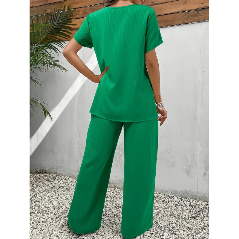Lorrina | Women's Soft Two-Piece Set, Asymmetrical Blouse and Relaxed Trousers Outfit