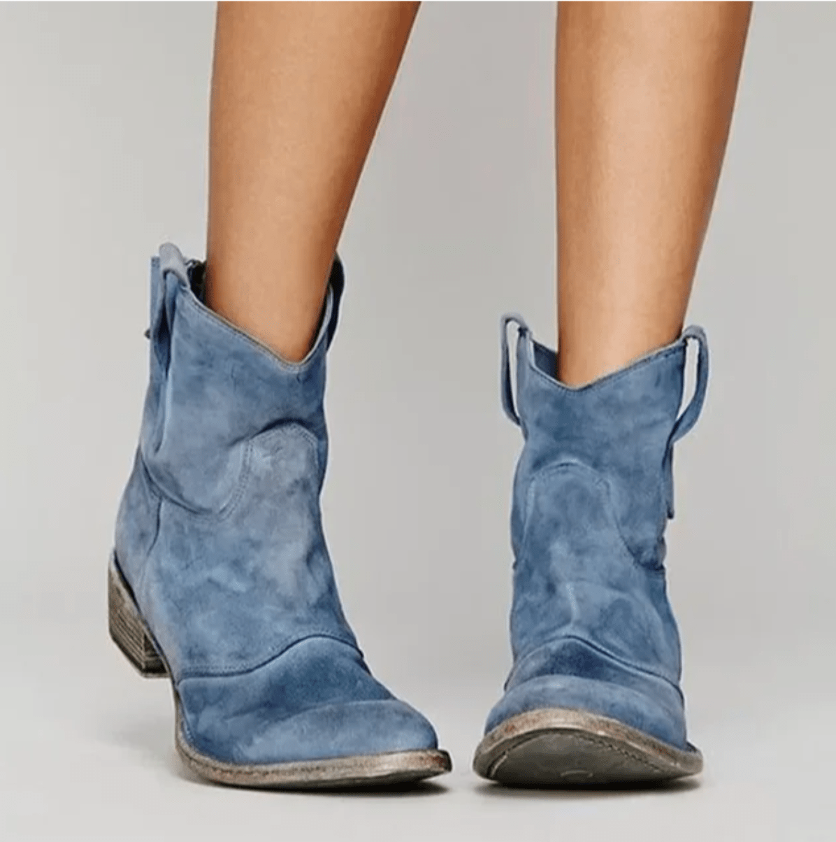 Roselle | Women's Suede Western Boots, Low Heel Cowboy Boots for Jeans and Dresses