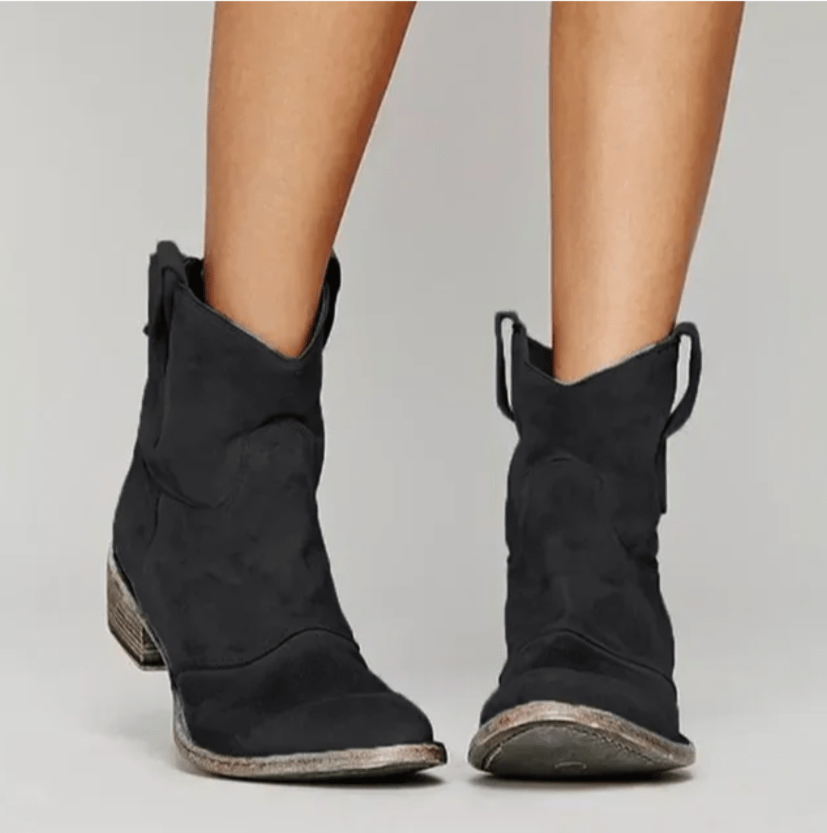 Roselle | Women's Suede Western Boots, Low Heel Cowboy Boots for Jeans and Dresses