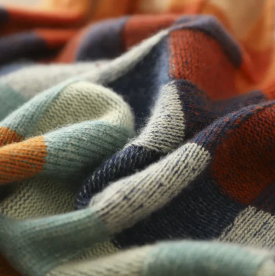 Isabelle | Women's Checked Wool Blend Sweater, Warm Relaxed Fit Knit Pullover