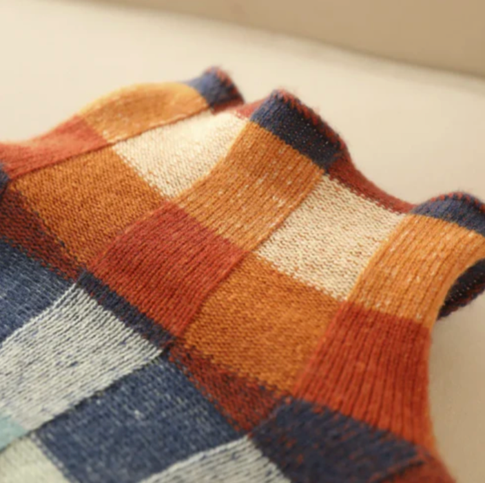 Isabelle | Women's Checked Wool Blend Sweater, Warm Relaxed Fit Knit Pullover