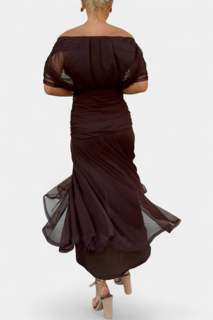 Lowenna | Women's Off-the-Shoulder Maxi Dress, Ruched Evening Party Dress
