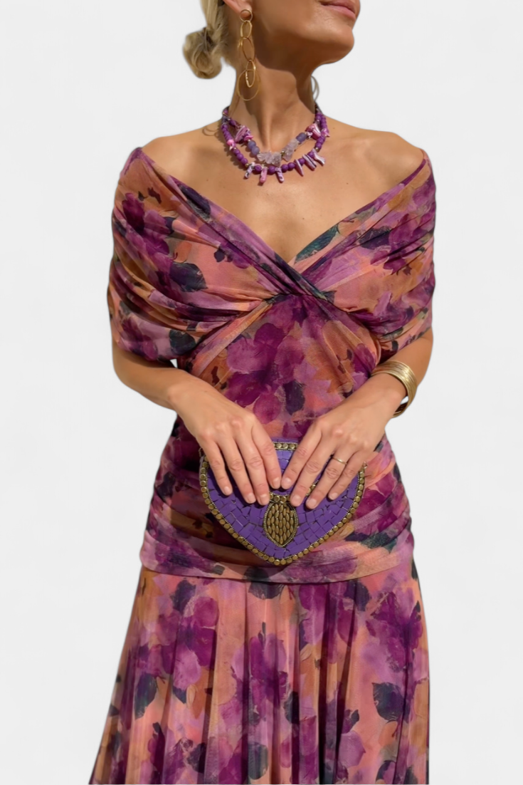 Lowenna | Women's Off-the-Shoulder Maxi Dress, Ruched Evening Party Dress