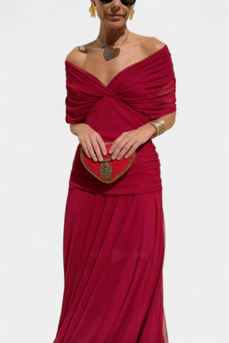 Alondra | Women's Floral V-Neck Maxi Dress, Long Pleated Waist Dress