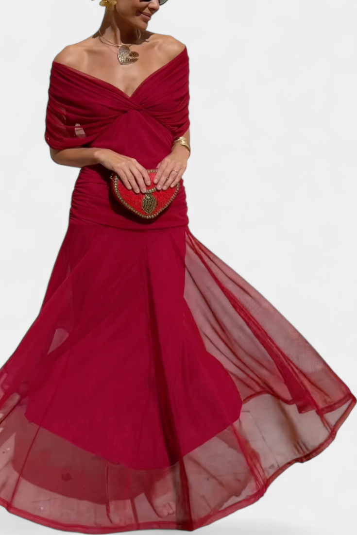 Alondra | Women's Floral V-Neck Maxi Dress, Long Pleated Waist Dress