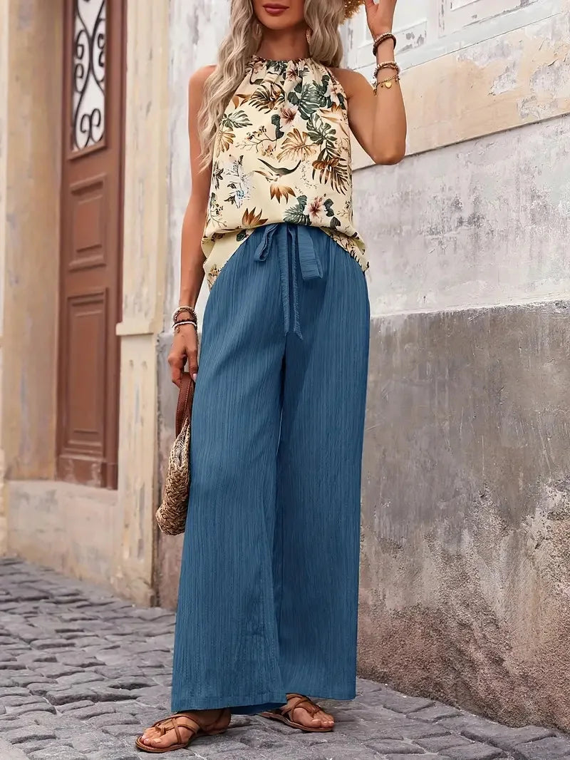 Antonette | Women's Sleeveless Two-Piece Set, Flowy Wide Pants Summer Outfit