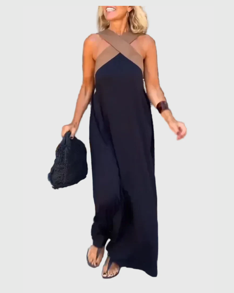 Elena | Women's Cross-Neck Maxi Dress, Flowing Long Dress for Dinners and Celebrations
