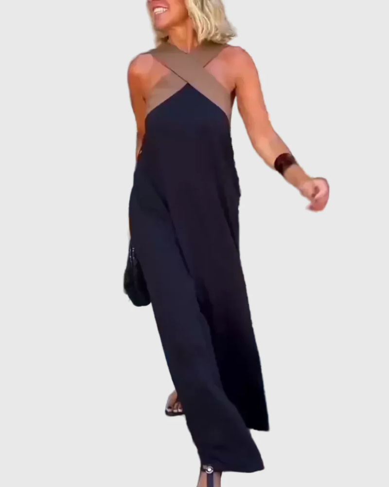 Elena | Women's Cross-Neck Maxi Dress, Flowing Long Dress for Dinners and Celebrations