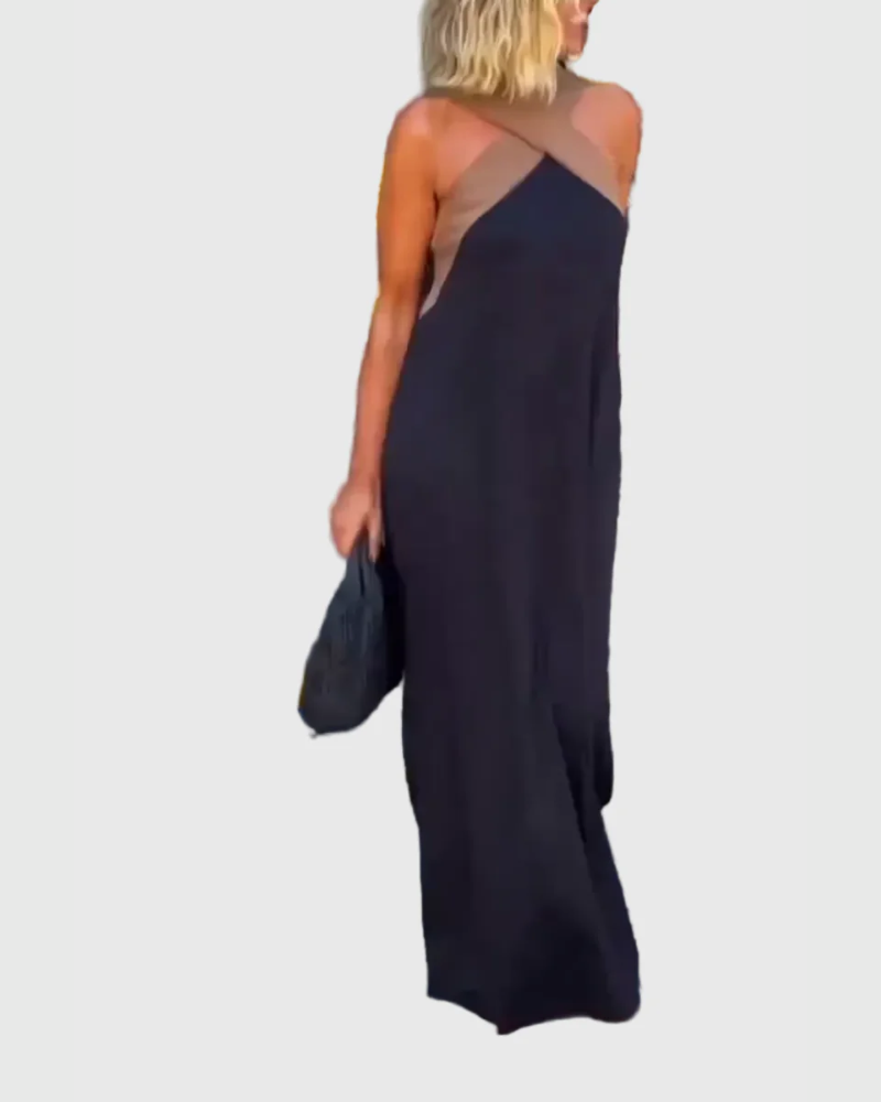 Elena | Women's Cross-Neck Maxi Dress, Flowing Long Dress for Dinners and Celebrations
