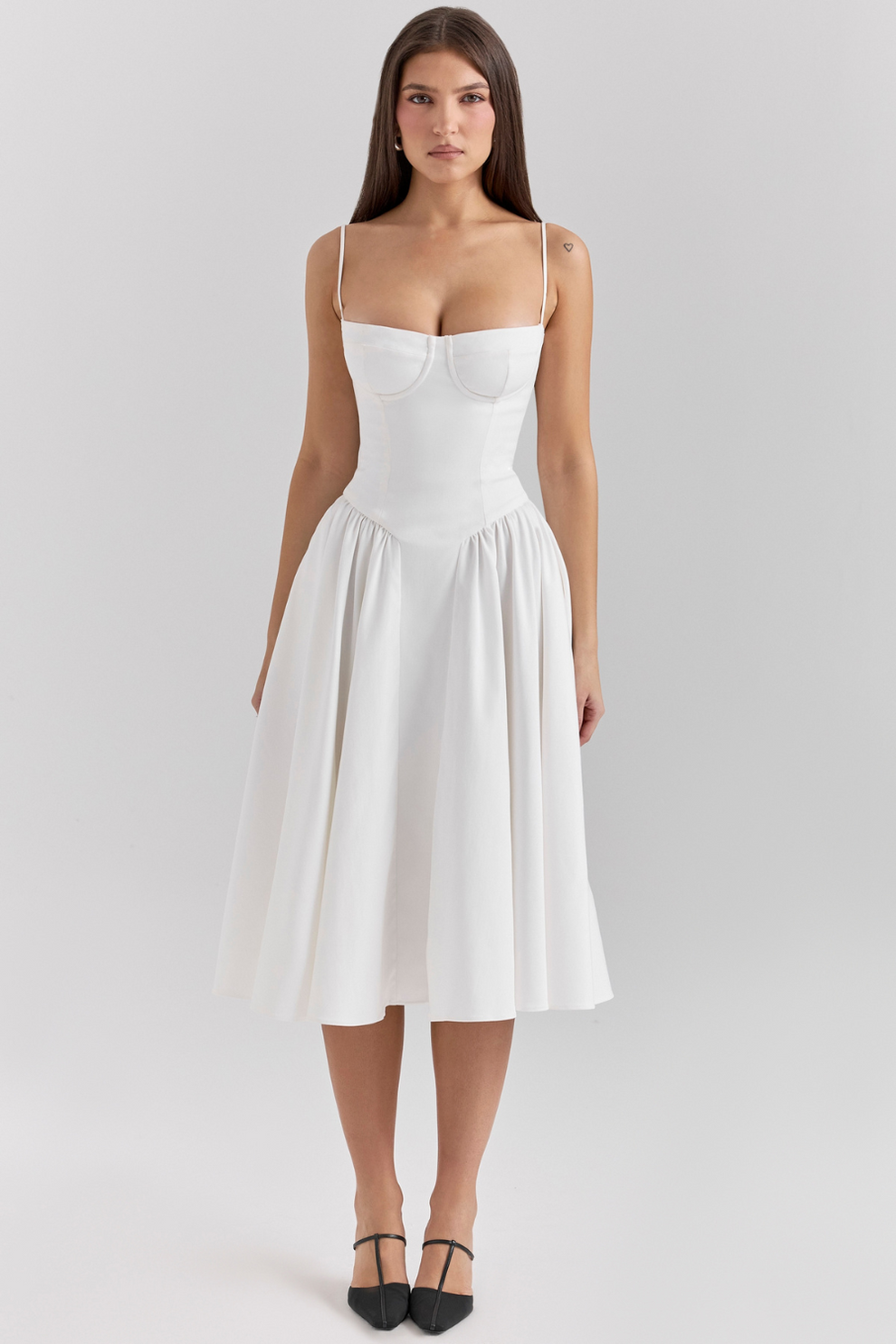 MISA | Women's Sleeveless Midi Dress, Fitted Bodice Flared Formal Dress