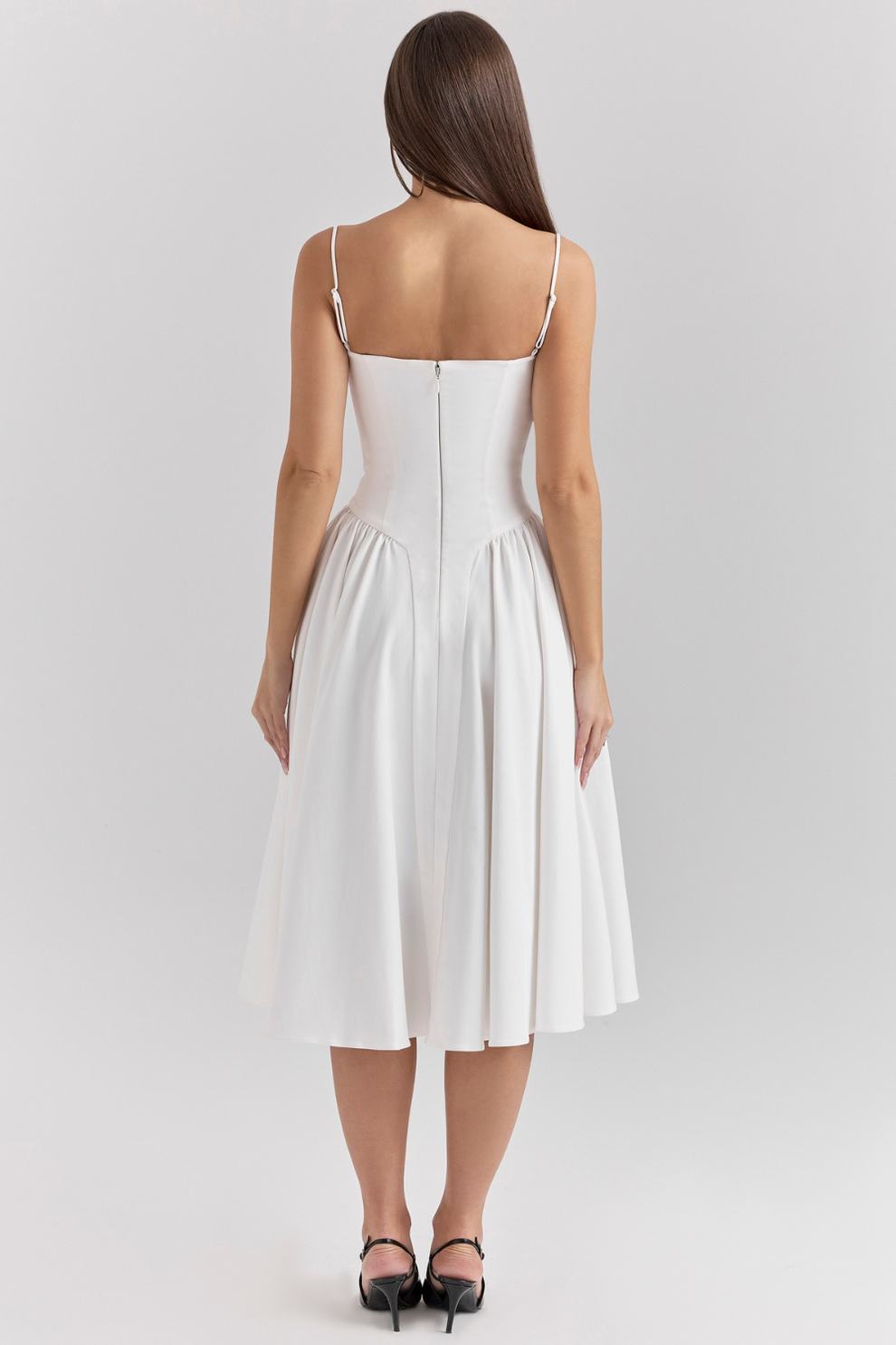 MISA | Women's Sleeveless Midi Dress, Fitted Bodice Flared Formal Dress