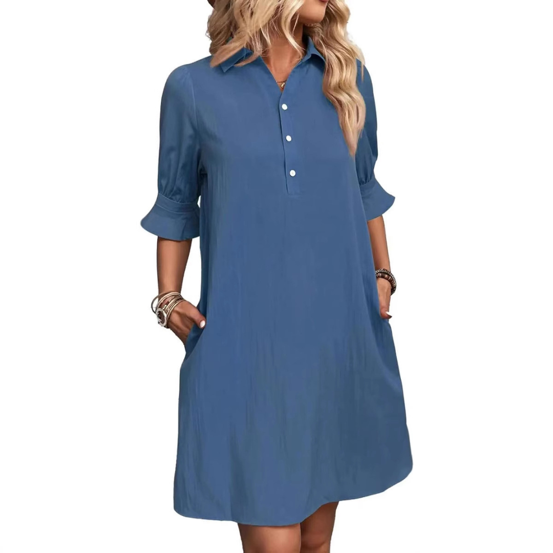 Franchesca | Women's Button-Down Shirt Dress, Relaxed Casual Dress for Everyday