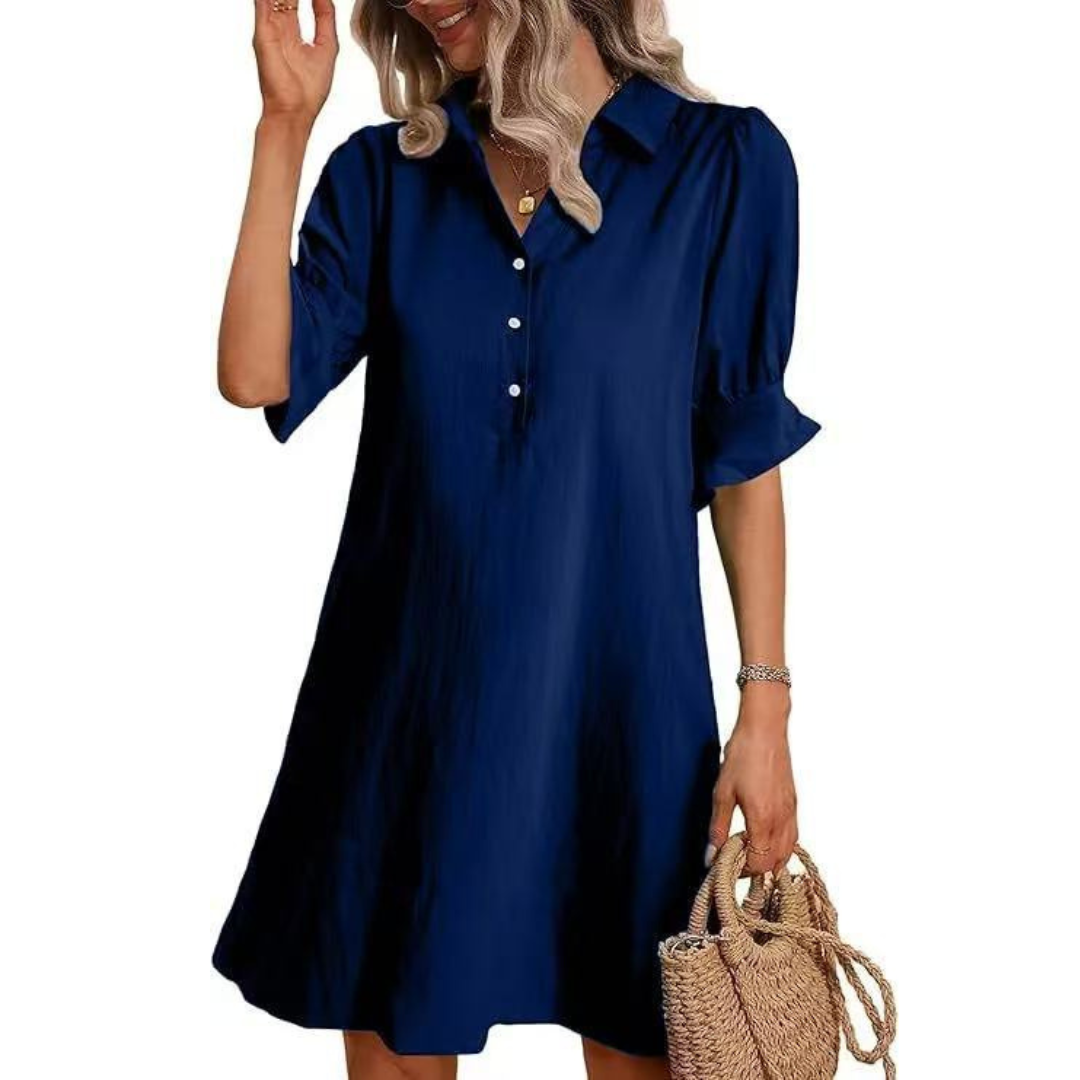 Franchesca | Women's Button-Down Shirt Dress, Relaxed Casual Dress for Everyday