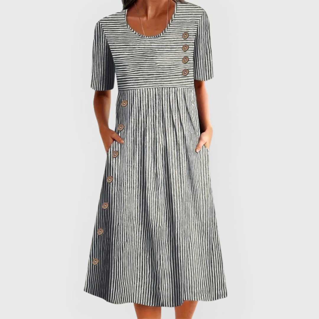 Wanda | Women's Striped Midi Dress, 3/4 Sleeve Lightweight Casual Dress