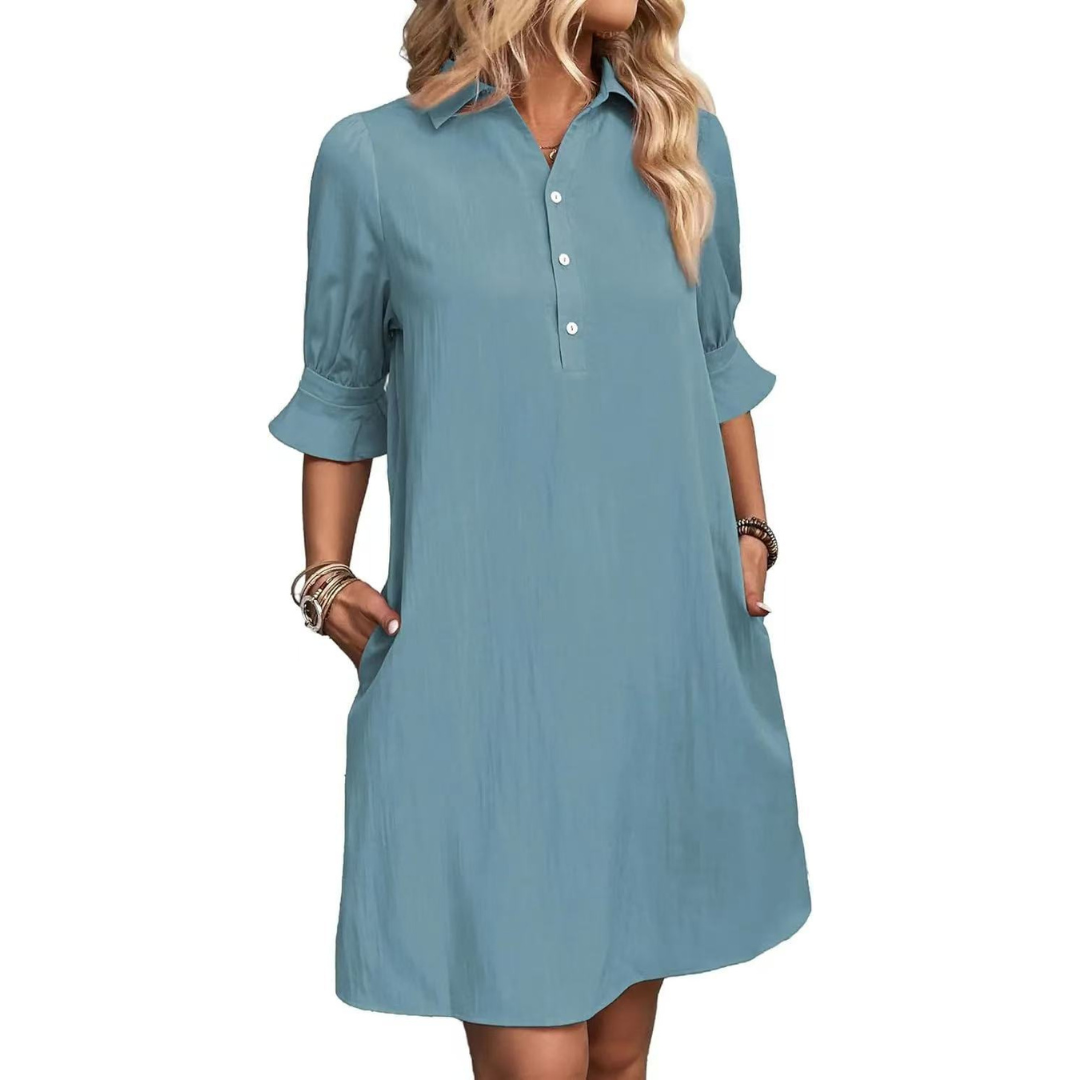 Franchesca | Women's Button-Down Shirt Dress, Relaxed Casual Dress for Everyday