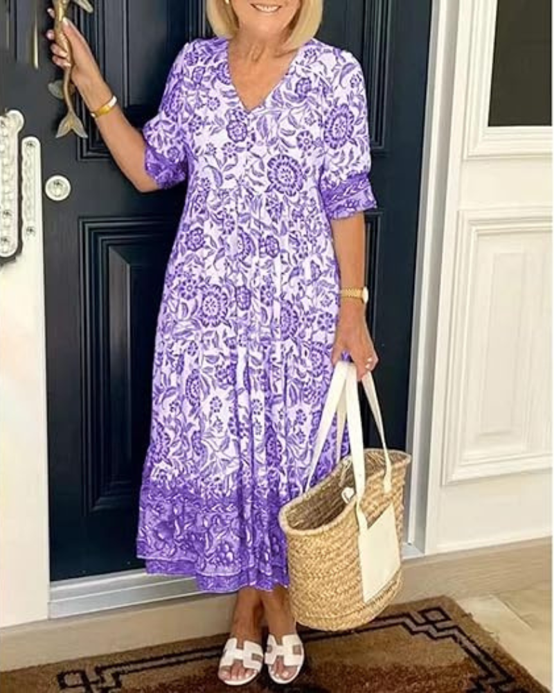 Radiance | Women's Bohemian Maxi Dress, Relaxed Slip-On Summer Dress for Everyday Wear
