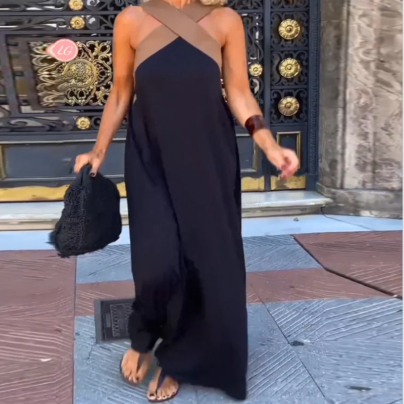 Elara | Women's Crossover Neck Maxi Dress, Open Back Evening Dress for Parties