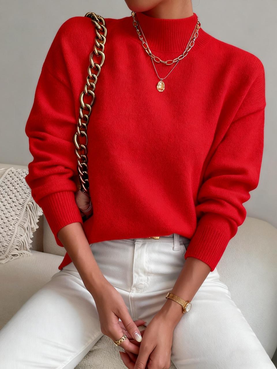 Mia | Women's High Collar Knit Sweater, Warm Straight Cut Everyday Sweater