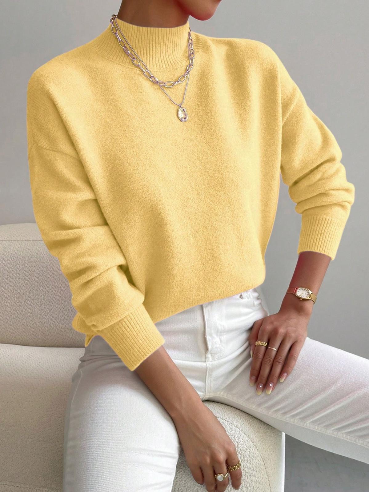 Mia | Women's High Collar Knit Sweater, Warm Straight Cut Everyday Sweater