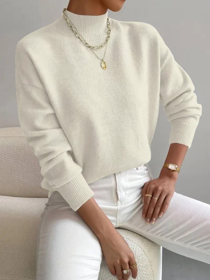 Mia | Women's High Collar Knit Sweater, Warm Straight Cut Everyday Sweater