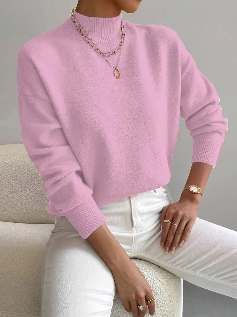 Mia | Women's High Collar Knit Sweater, Warm Straight Cut Everyday Sweater