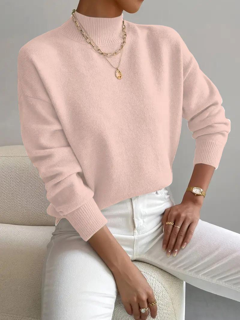 Mia | Women's High Collar Knit Sweater, Warm Straight Cut Everyday Sweater