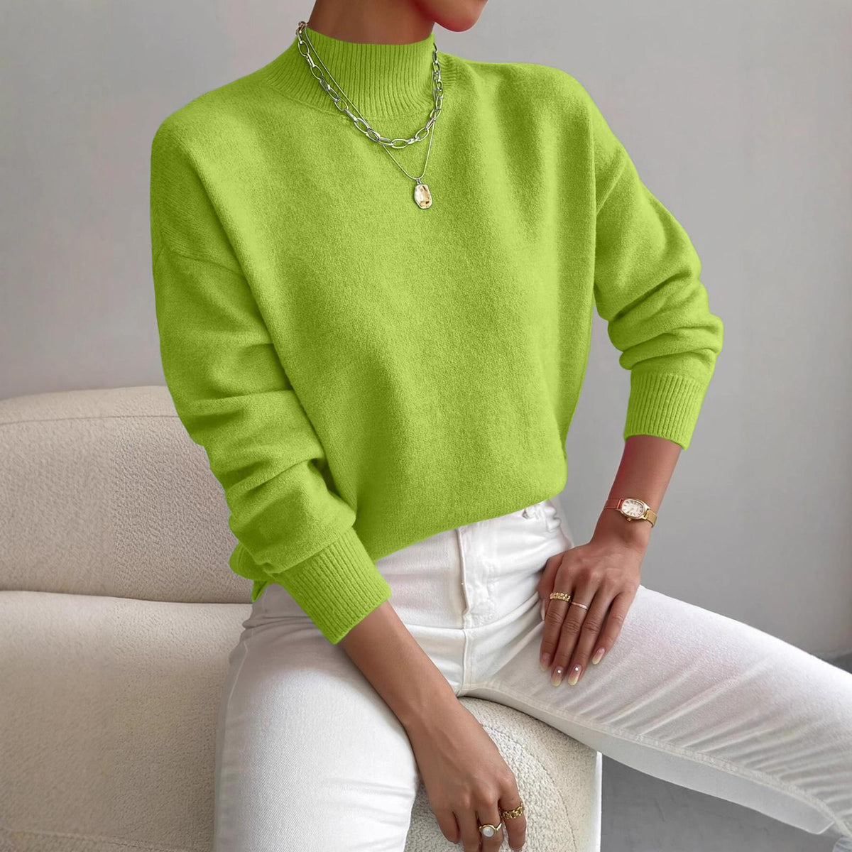 Mia | Women's High Collar Knit Sweater, Warm Straight Cut Everyday Sweater