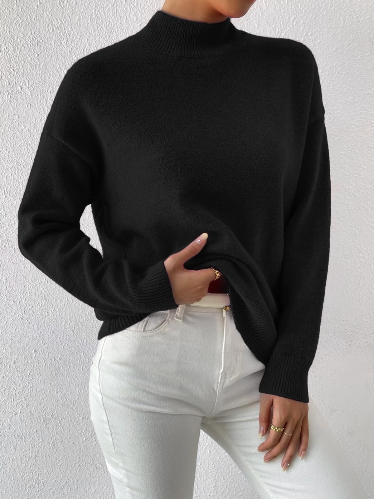 Mia | Women's High Collar Knit Sweater, Warm Straight Cut Everyday Sweater