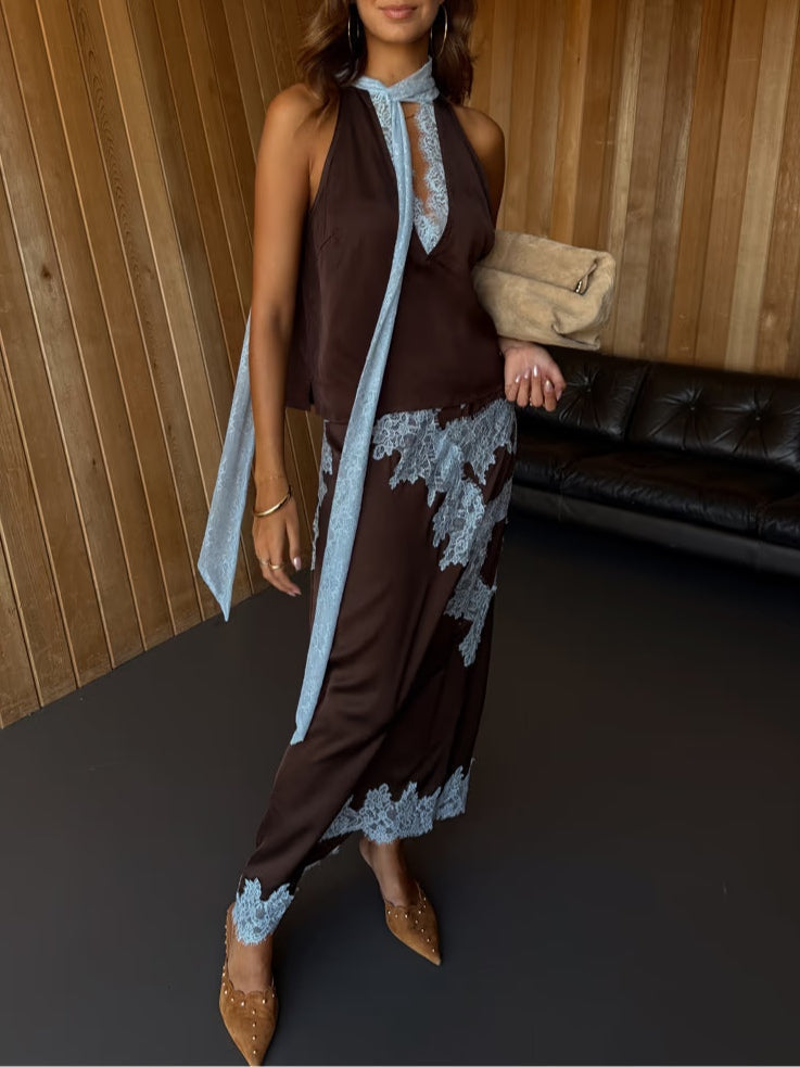Katalina | Women's Lace Trim Two-Piece Set, Elegant Co-Ord Outfit for Weddings