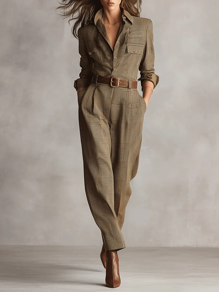 Rowena | Women's Tweed Plaid Utility Jumpsuit, Tailored Business Casual Jumpsuit
