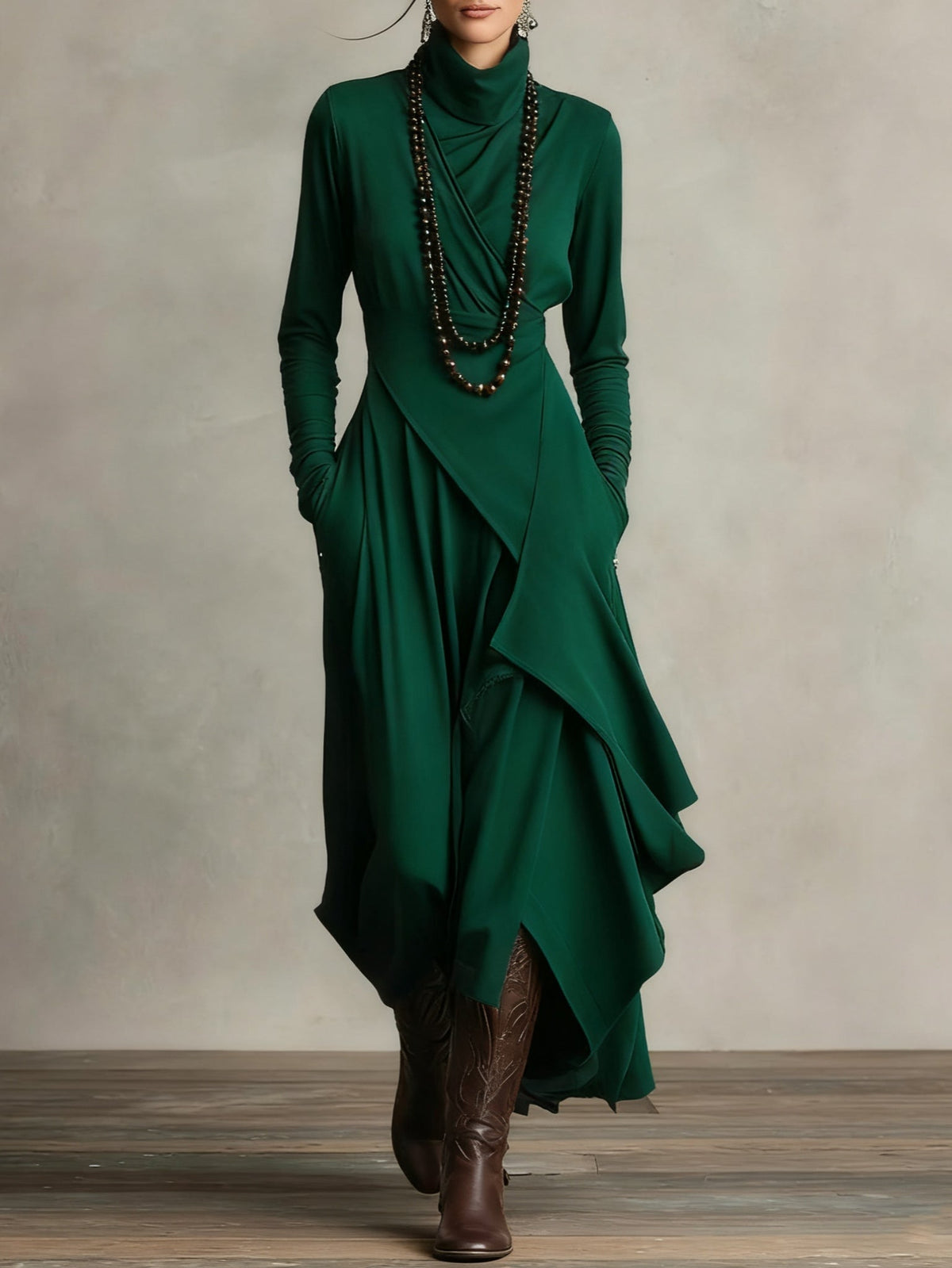 Keirae | Women's High-Neck Maxi Dress, Flowing Layered Dress for Everyday Elegance