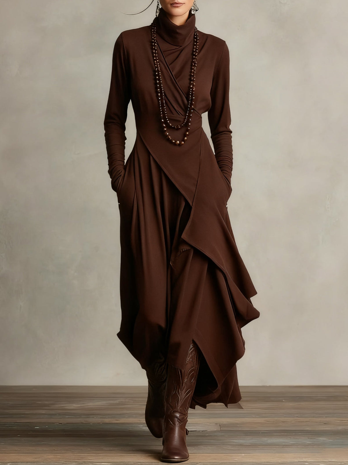 Keirae | Women's High-Neck Maxi Dress, Flowing Layered Dress for Everyday Elegance