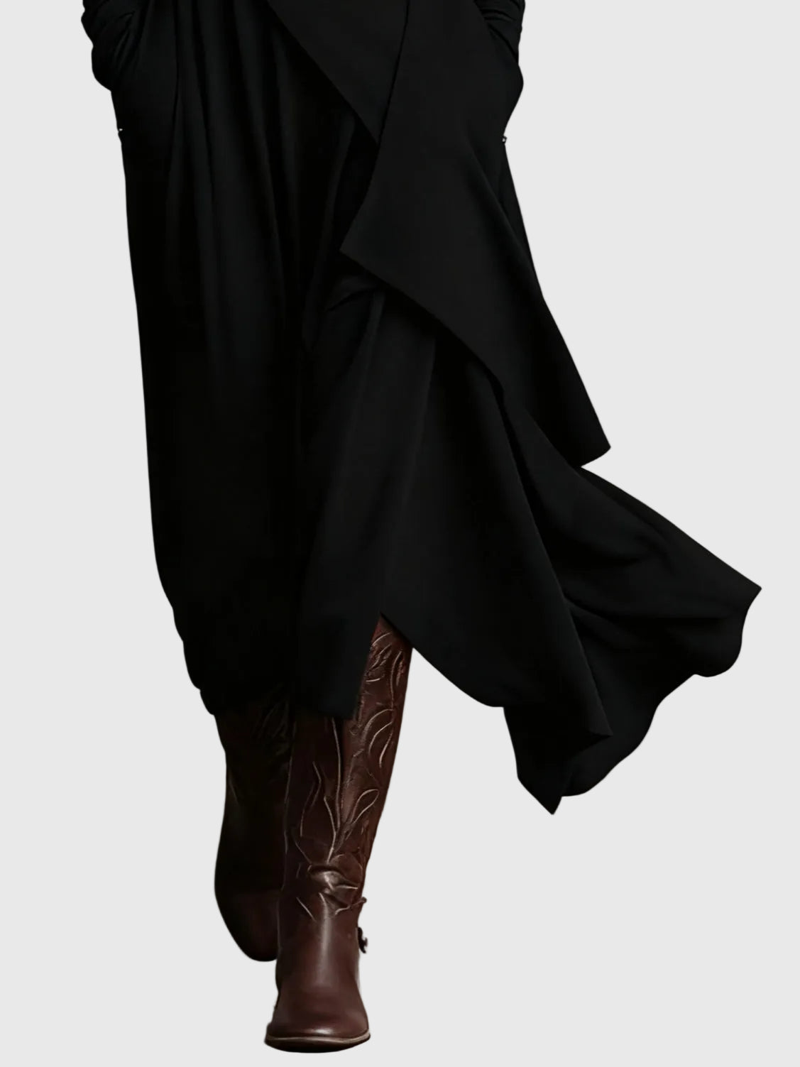 Violet | Women's Draped Rayon Maxi Dress, High Collar Long Sleeve Winter Dress